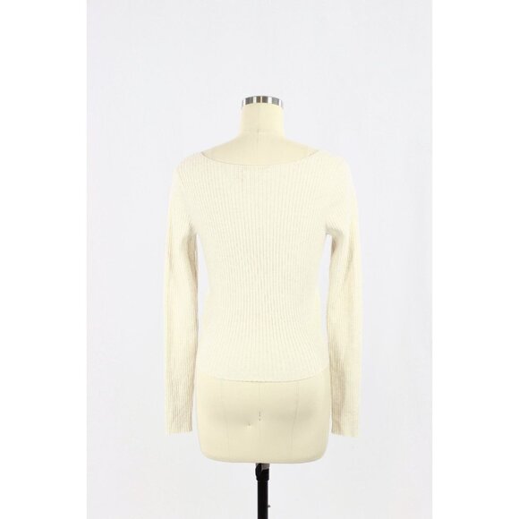 Aritzia WILFRED Leighton Oat Modal Wool Ribbed Knit Square Neck Sweater, Size S - Picture 3 of 15